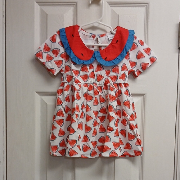 Other - Watermelon Print Dress with Red and Blue Collar SIZE 9 - 12 MONTHS NWOT